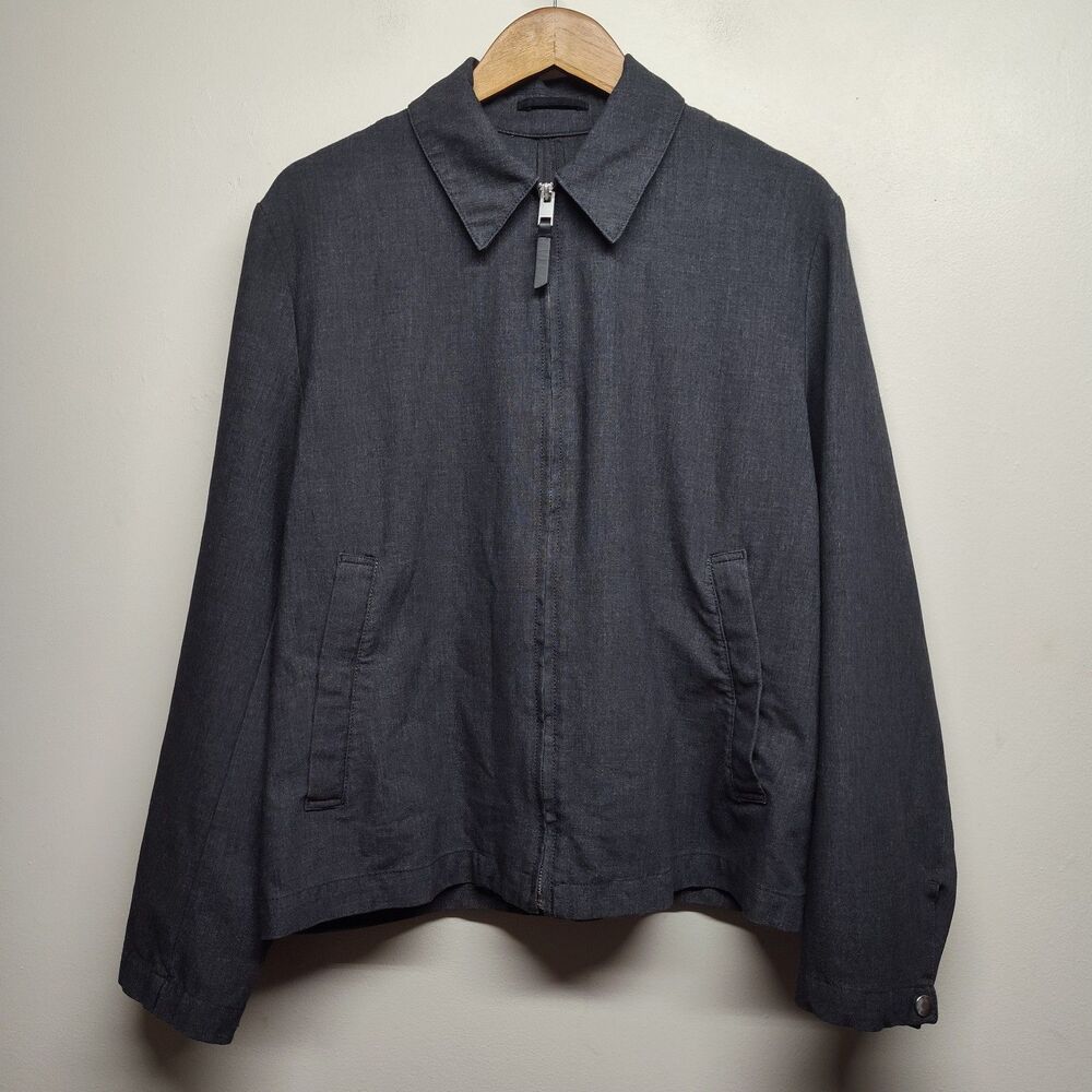 H&M Twill Jacket Men M Gray Linen Blend Full Zip Minimalist Workwear Normcore